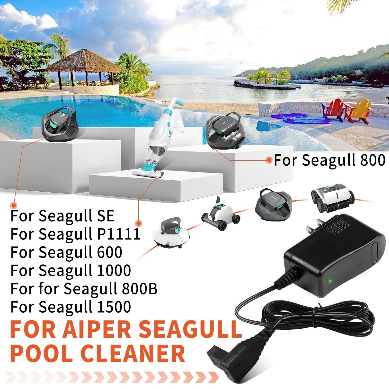 2-Pin 12.6V Power Adapter Charger for Aiper Seagull Pool Vacuum 600 800B SE 1…