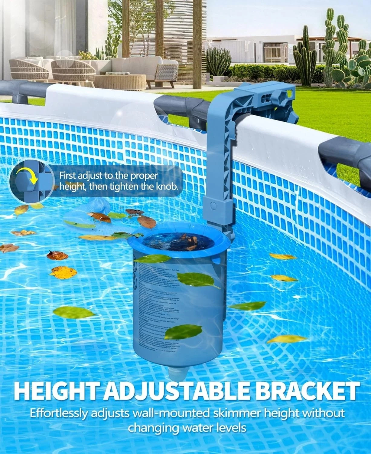 Upgrade above Ground Pool Skimmer Comes with 3 Socks, Anti-Tilt Wall Mount Surfa