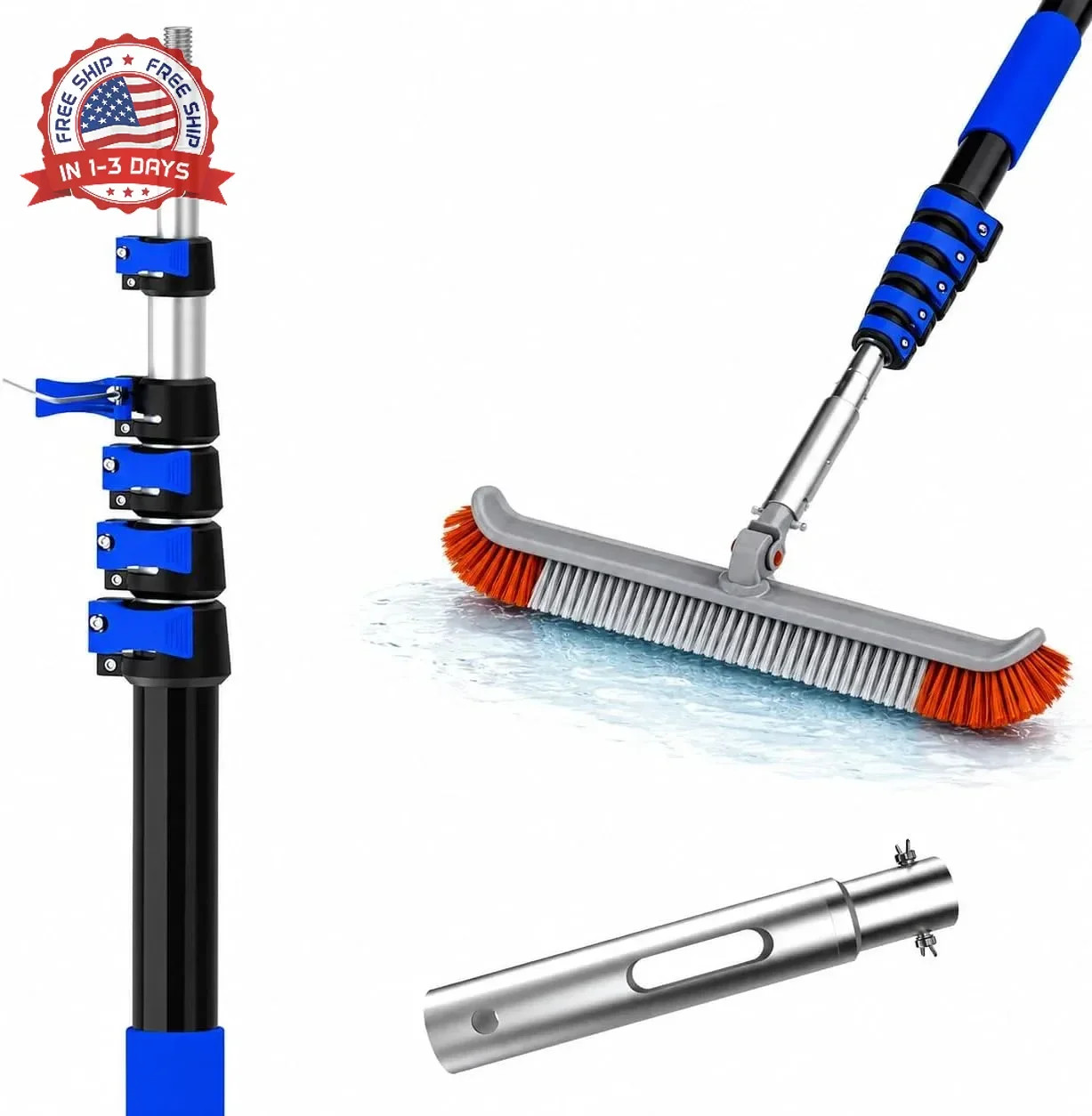Pool Brush with 5-20FT Telescopic Pole, 18&Prime; Swimming Pool Cleaning Brush, Flip &