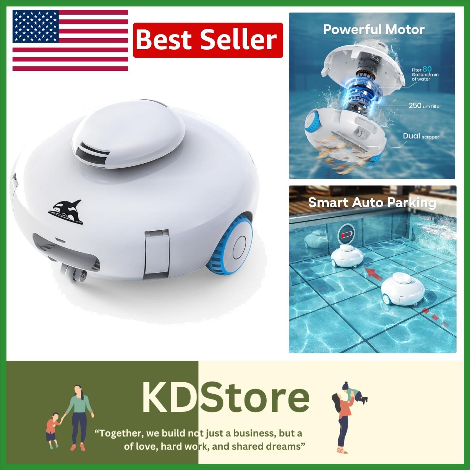 Battery-Powered K2 Pool Cleaner with One-Button Start – Ideal for All Pool Types
