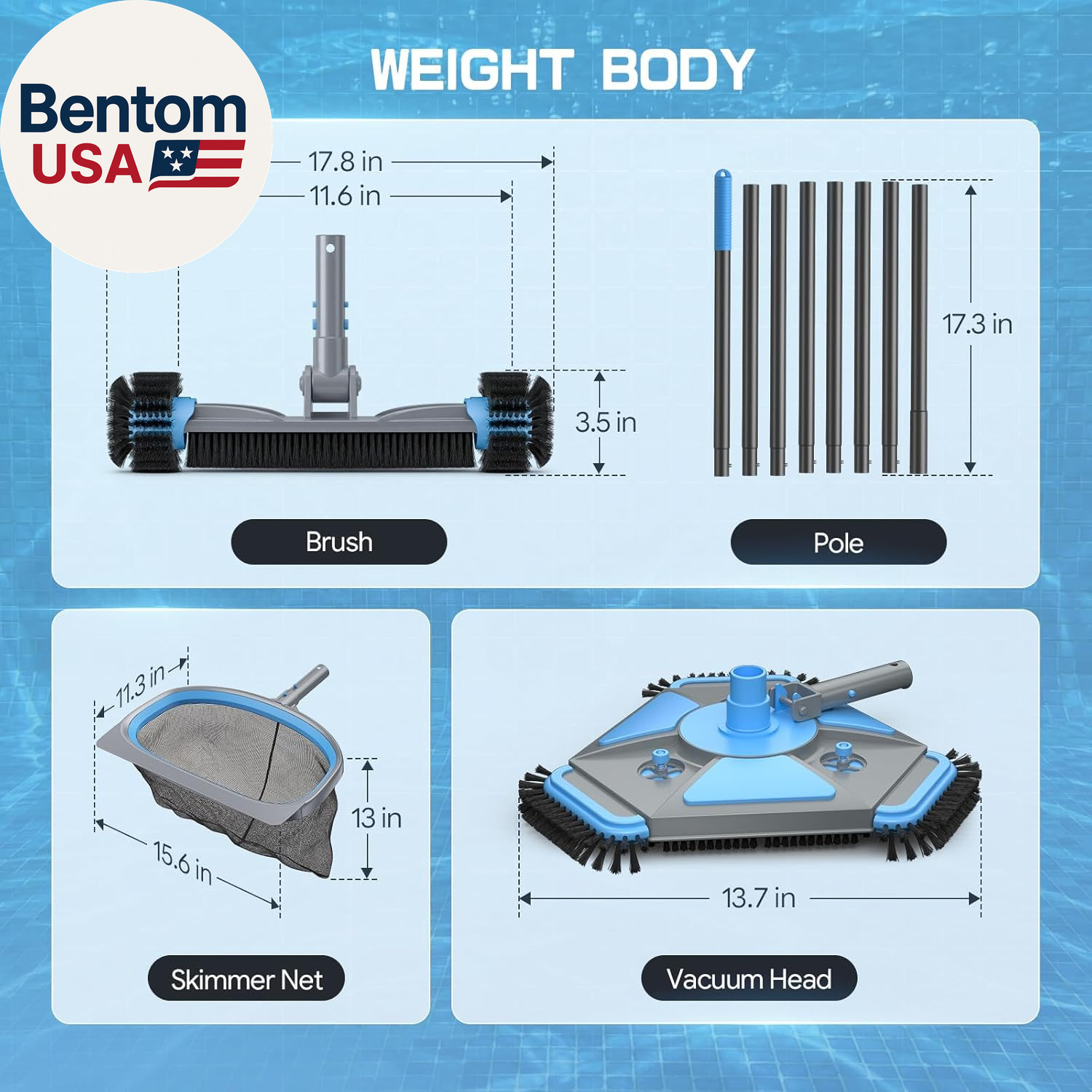 4-In-1 Deluxe Swimming Pool Cleaning Kit – Includes Upgrade Triangular Pool Vacu