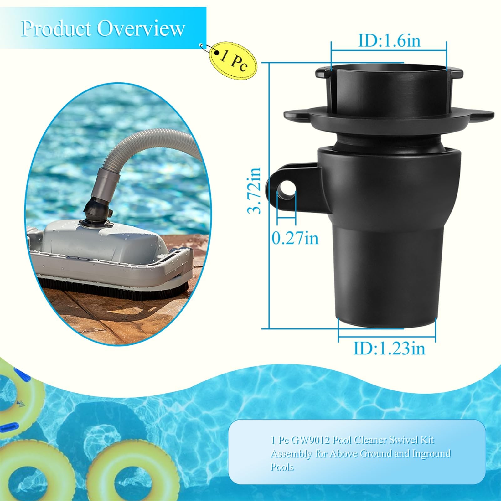 1 Pc GW9012 Pool Cleaner Swivel Kit Assembly with Great White, Lil Shark, 900…