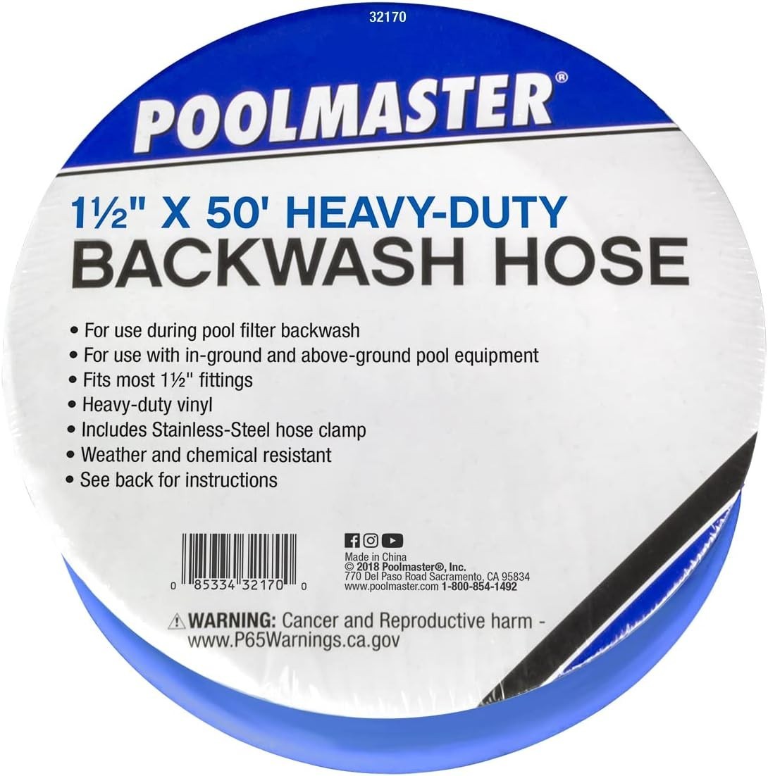 Essential Heavy-Duty Backwash Hose, 1 1/2-Inch x 50-Feet for Ultimate Pool Care