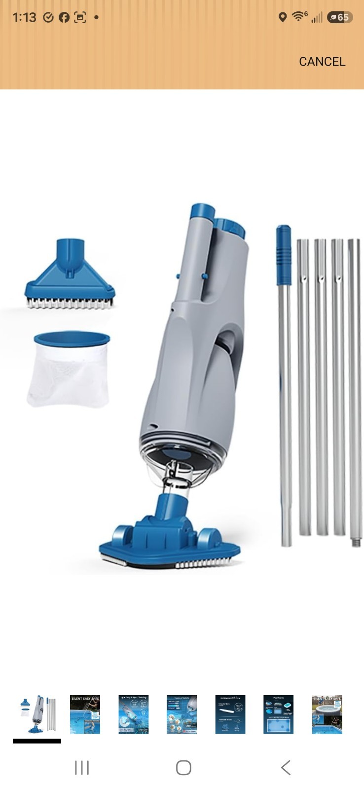 KOKIDO Cordless Handheld Pool Vacuum for above Ground Pool, with 6Ft Pole and 2
