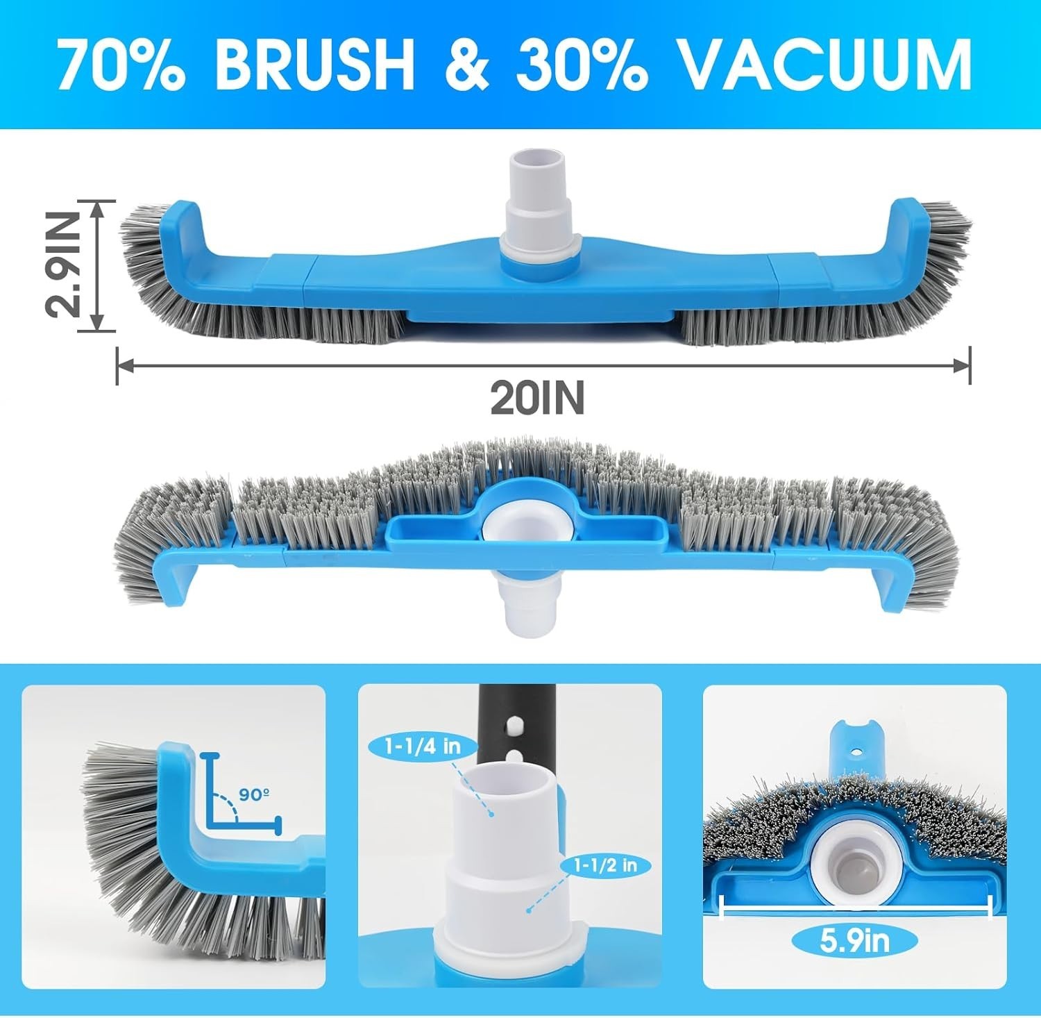 Easy-Fit 20-Inch Pool Brush with Sturdy Nylon Bristles and Swivel Connection
