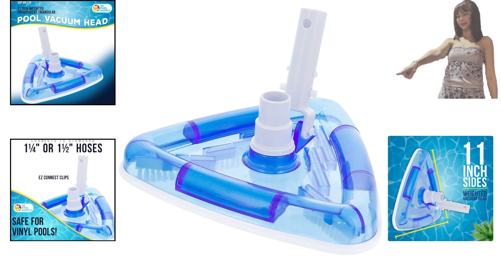 Efficient 11&Prime; Triangular Pool Vacuum with EZ Clip Handle – Easy Corner Cleaning