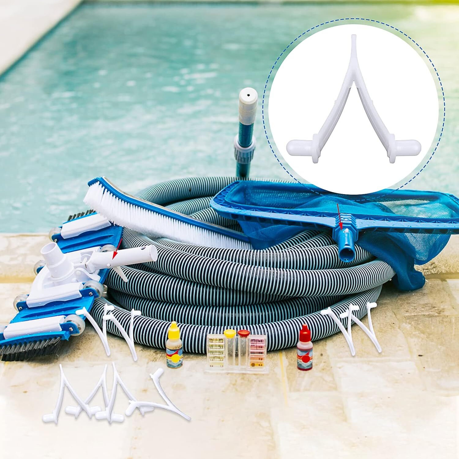8Pcs Pool Brush Clip Pool V Clips Replacement Set for Poles- Pool Brush