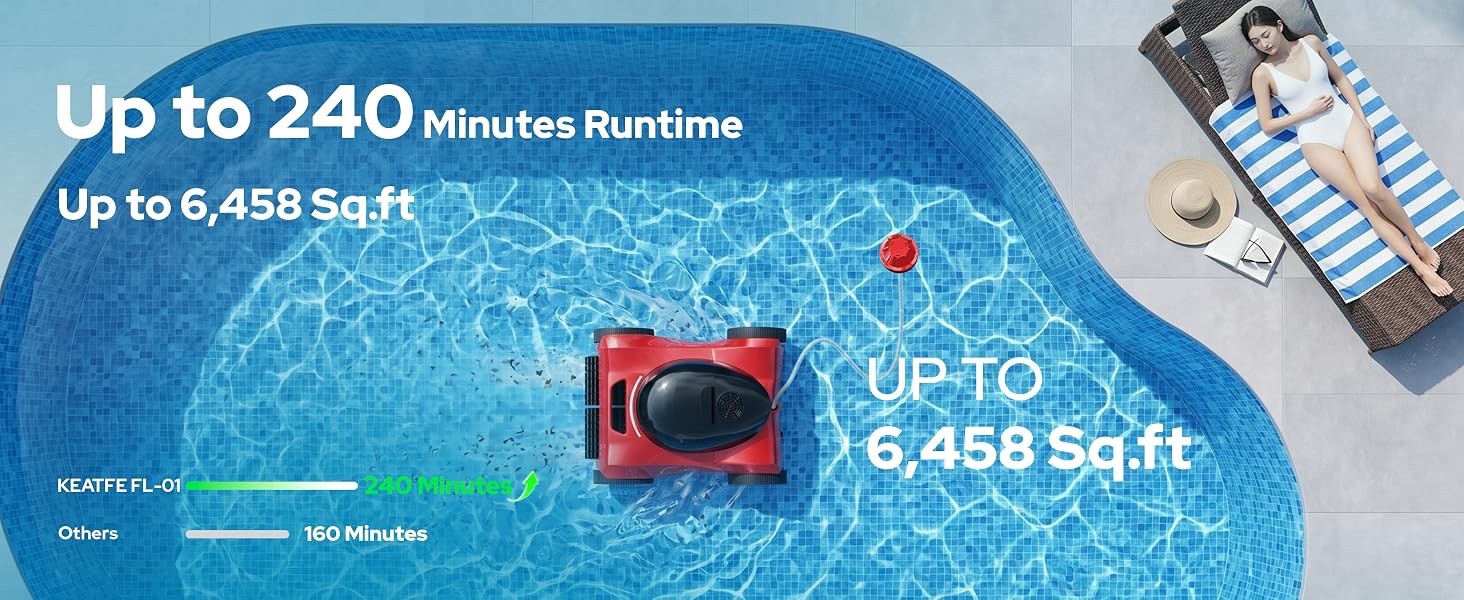 FL-01 Robotic Pool Cleaner Wall Waterline Vacuum App Control 8Hr Runtime