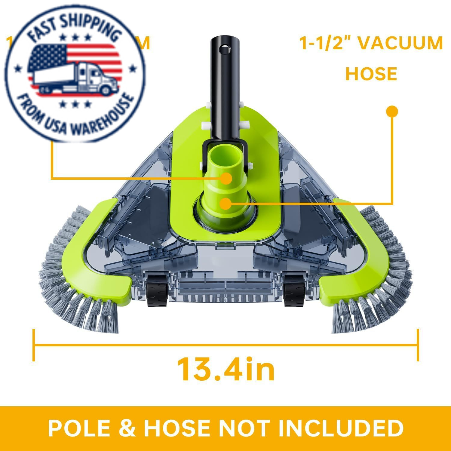 Upgrade Pool Vacuum Head with Wheels & Side Brushes, Universal Green