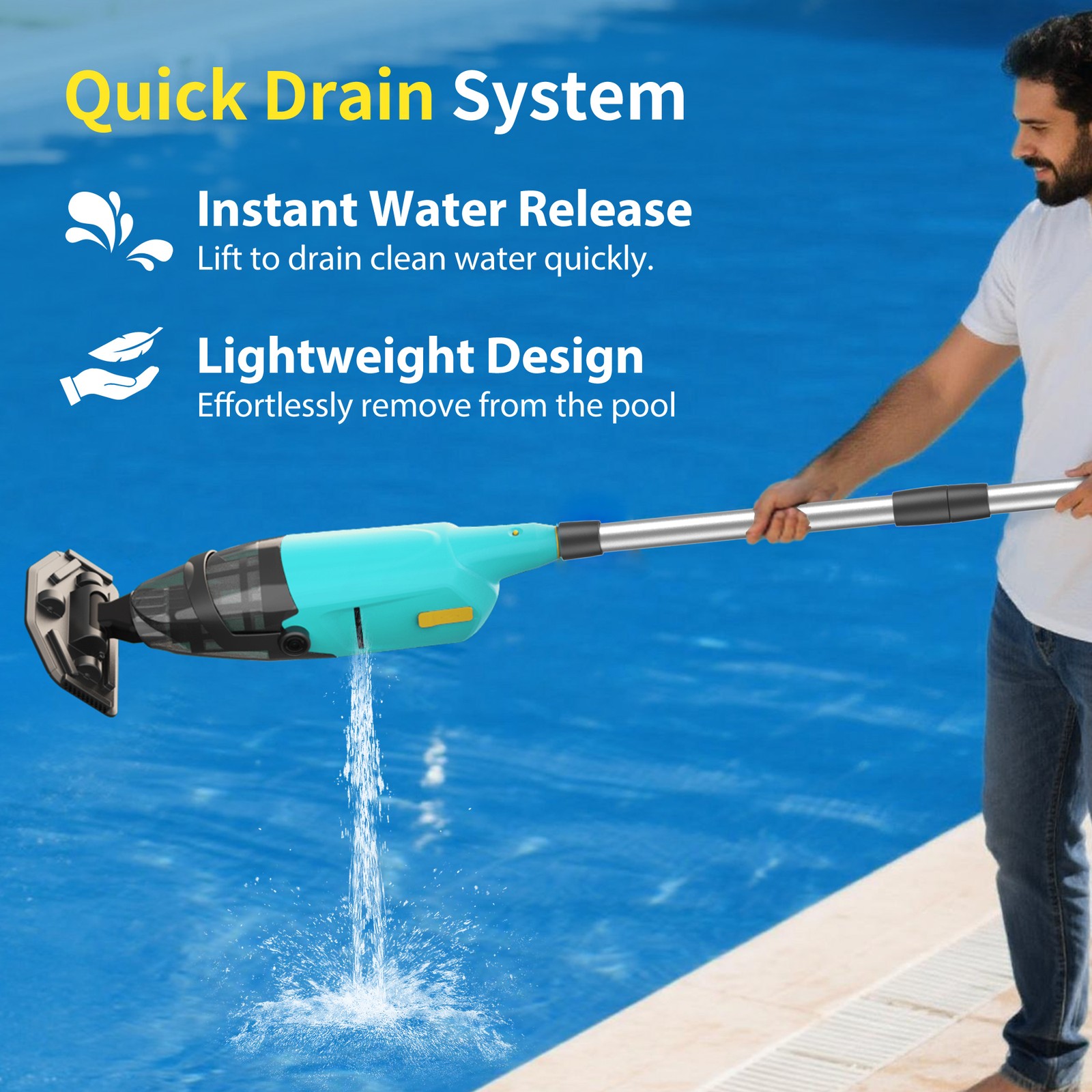 Mutaomay Rechargeable Pool Vacuum Handheld Cleaner 90min IPX8 w/ Telescopic Pole