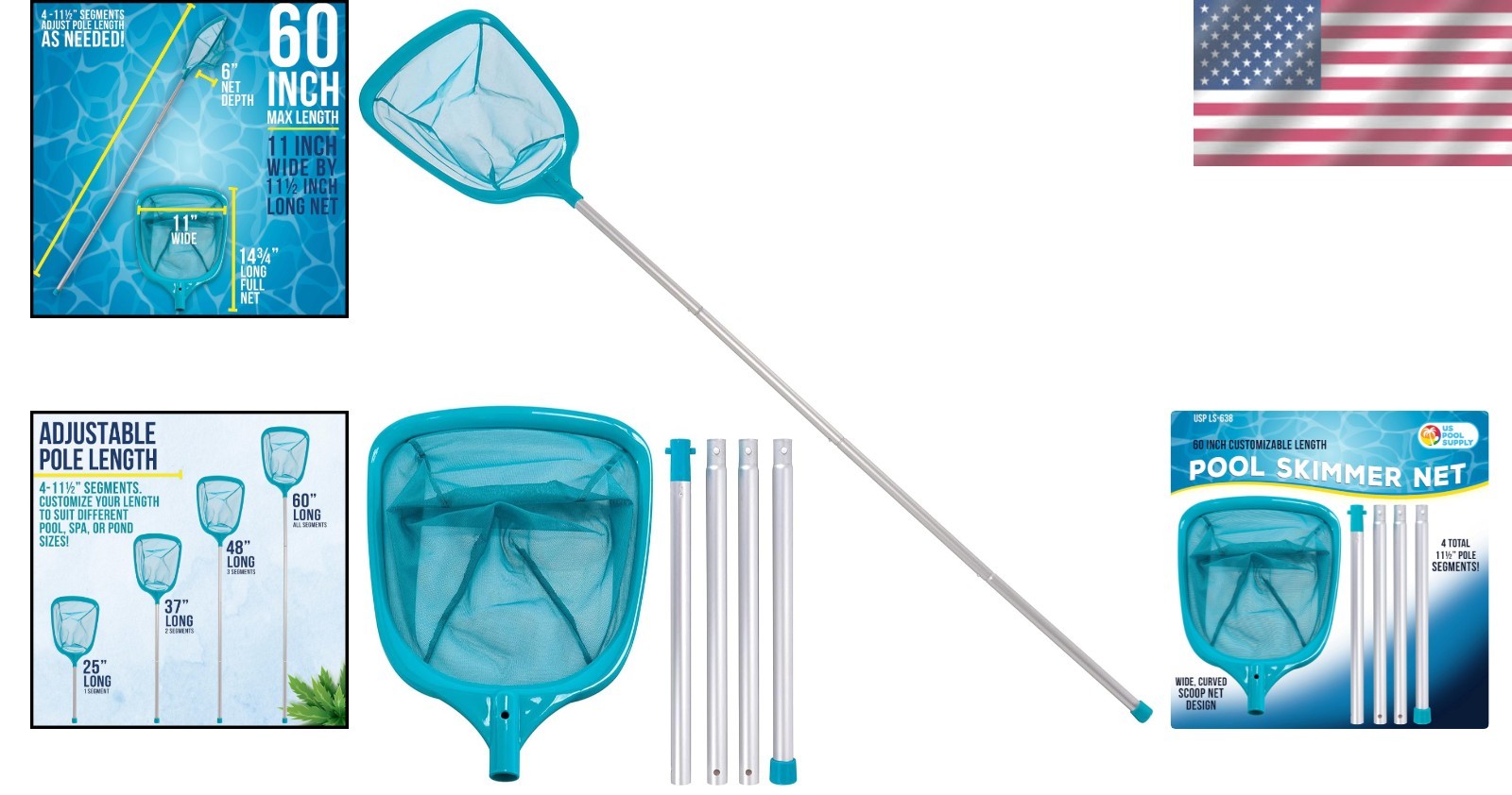 5ft Ultra Fine Mesh Leaf Skimmer Net with Telescopic Aluminum Pole for Pools