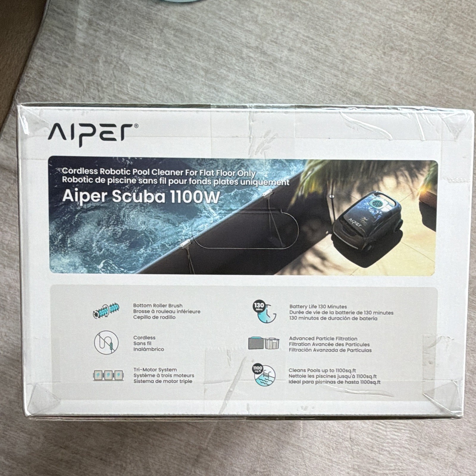 Aiper Scuba 1100W Cordless Robotic Pool Cleaner Flat Floor, 1000 sq ft