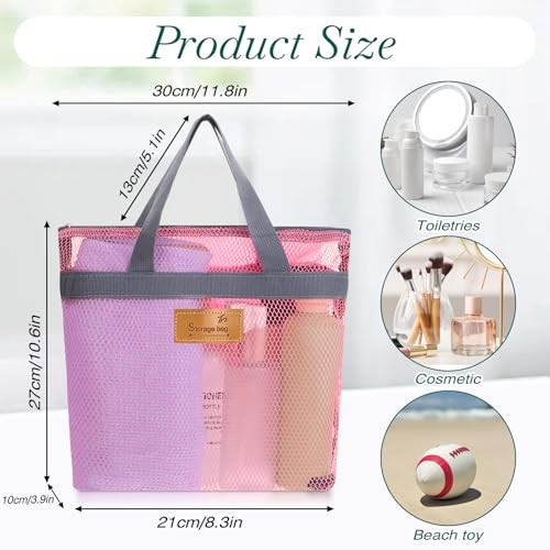KALIONE Portable Gym Shower Bag, Mesh Shower Caddy Bag, Quick Dry Hanging Pink