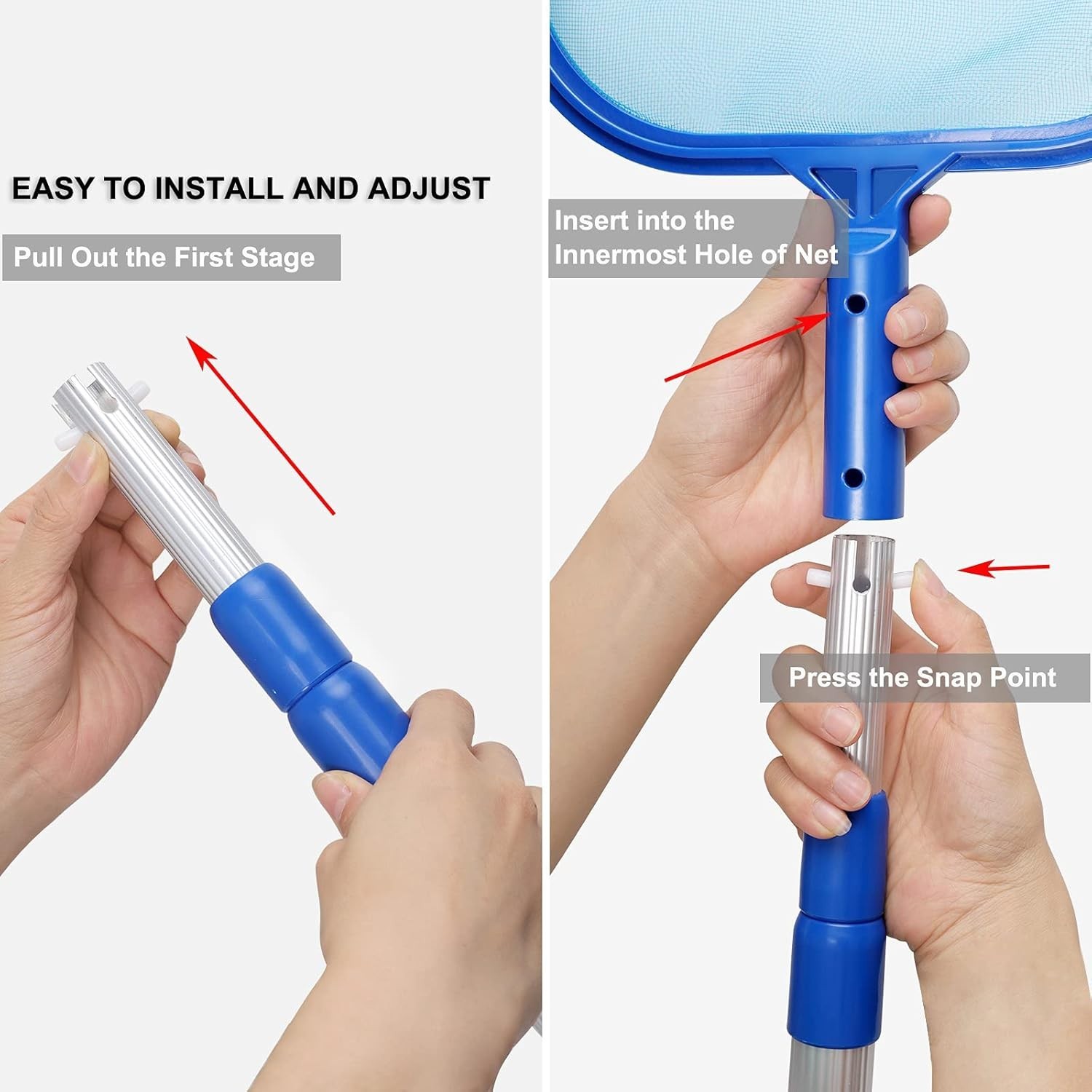 Pool Skimmer Net W/ Adjustable 17-40&Prime; Telescopic Pole Fine Mesh Net Leaf Skimmer