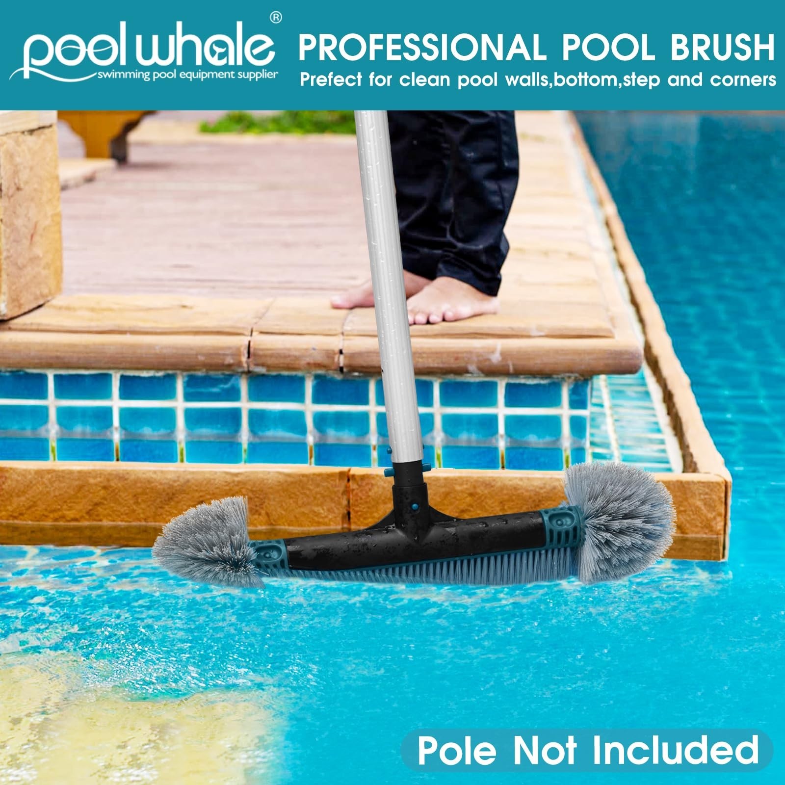 20&Prime; Detachable Pool Brush Head – Durable Nylon Bristles, EZ Clip Handle for Fast