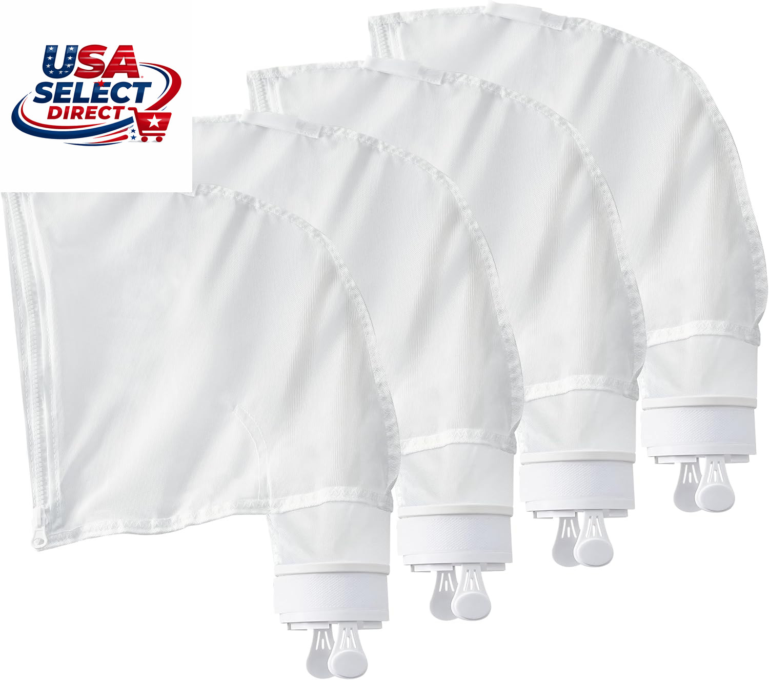 4 Pack Nylon Mesh Pool Cleaner Bags with Zipper Enclosure
