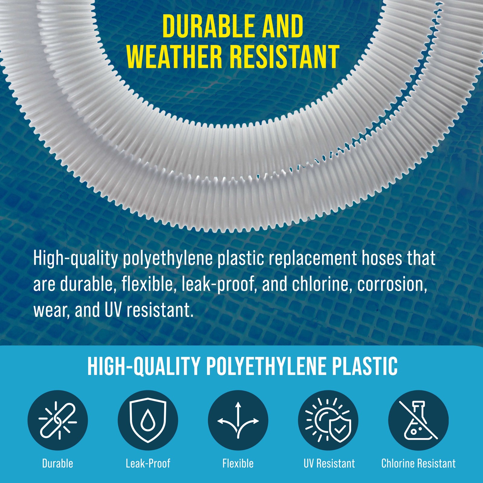3 Pack of White Above Ground Pool Hose Replacement 1.25&Prime; Diameter x 59&Prime; Long