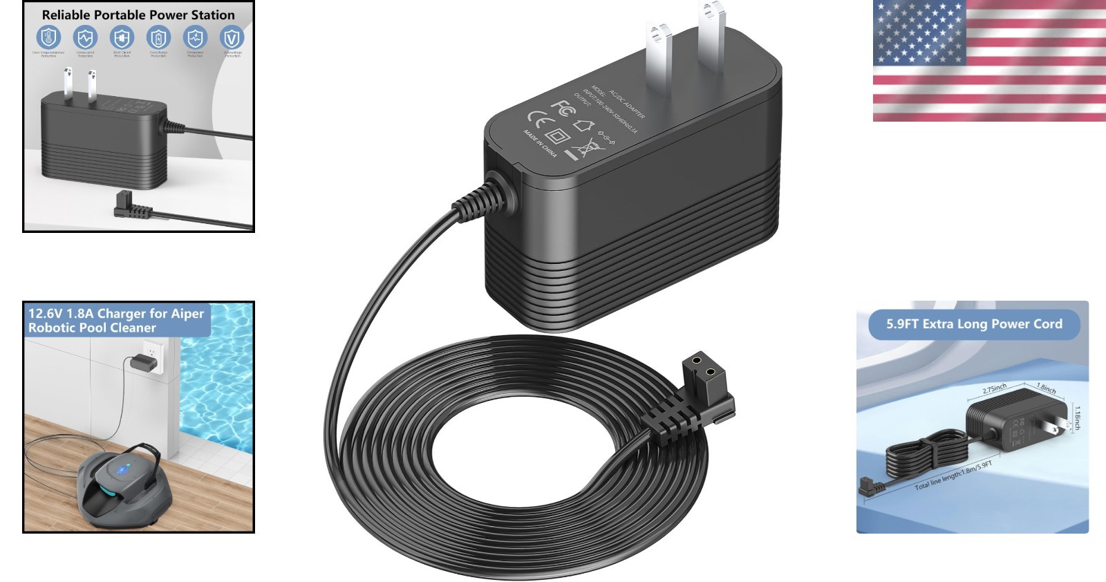 Pool Cleaner Charger 12.6V 1.8A for Aiper Seagull SE 600 1000 1500 HJ1102 HJ1…