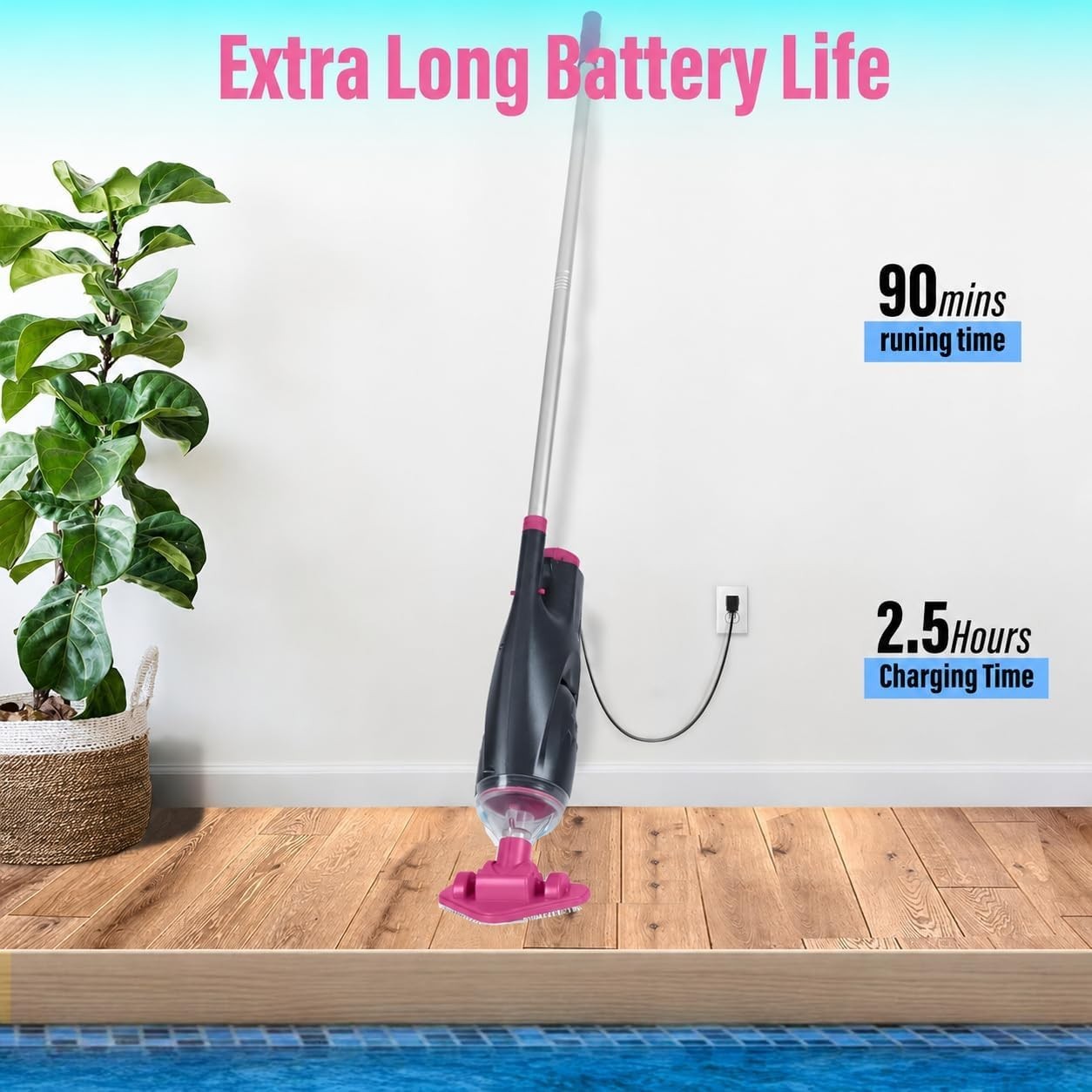 Cordless Pool Vacuum for Hot Tubs Small Pools Rechargeable 90Min Gray
