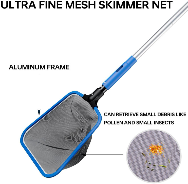 Kit Limpieza Piscina Red Skimmer Malla Fina Cepillo 12&Prime; y Poste 70.5&Prime;, Nuevo
