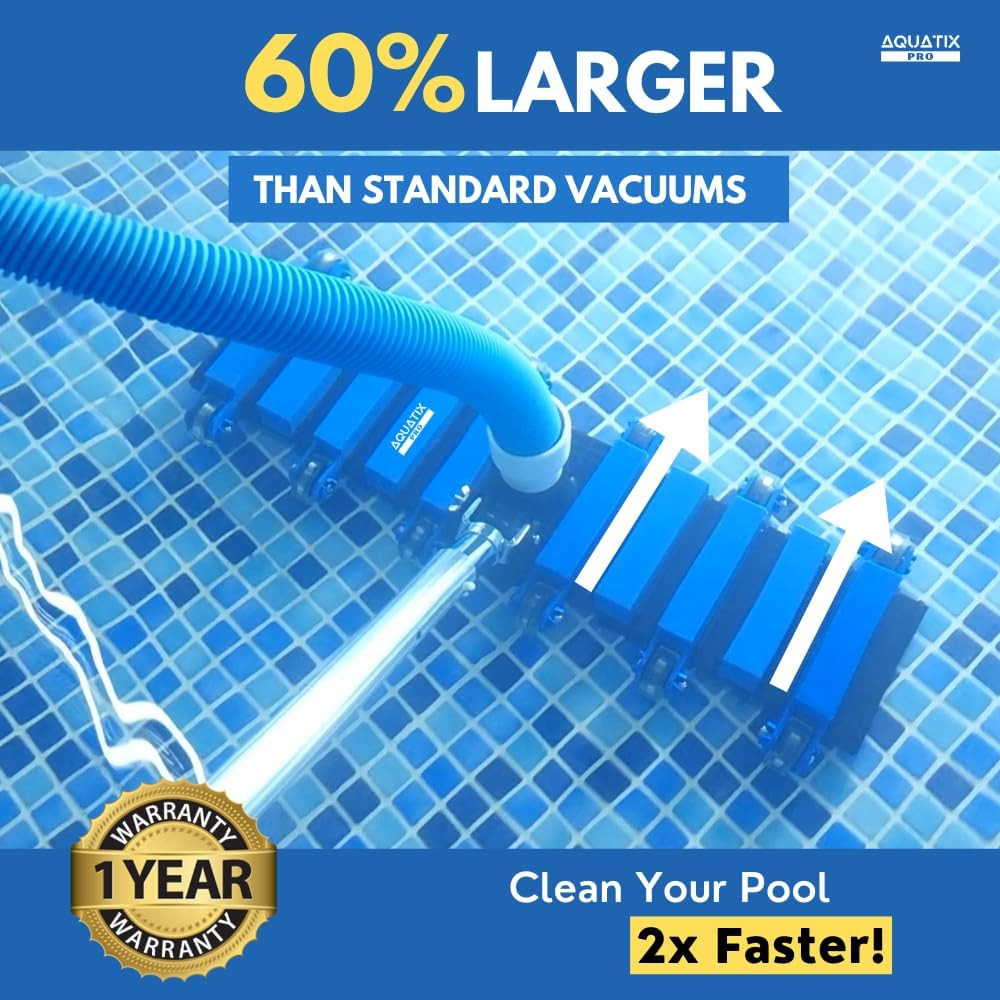 Pool Vacuum Head, 22&Prime; Extra Large Commercial Grade, 10 Weighted Plates, 2 X Hose