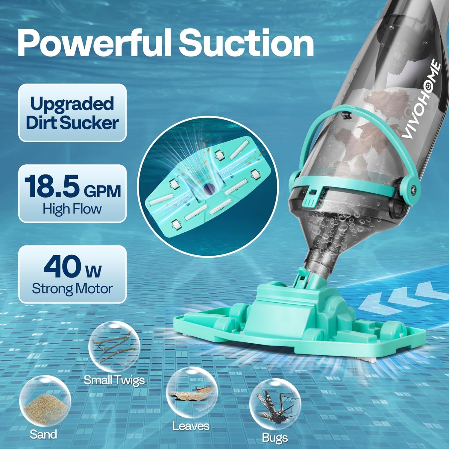 Cordless Hot Tub Vacuum W/ Telescopic & Extension Poles 9.12ft 18.5 GPM Suction