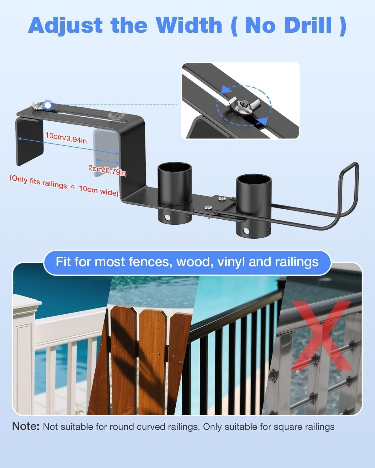 Pool Fence Hooks Adjustable, Heavy Duty Metal Hanger for Pool Equipment, Skimmer