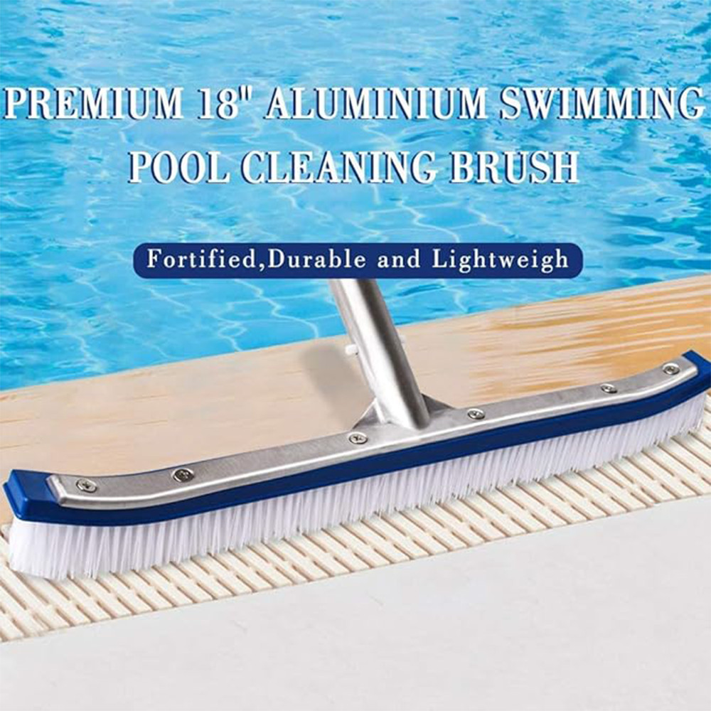 Swimming Pool Curved Wall Brush 18 Inch Aluminium Backed Pools Floor Cleaning