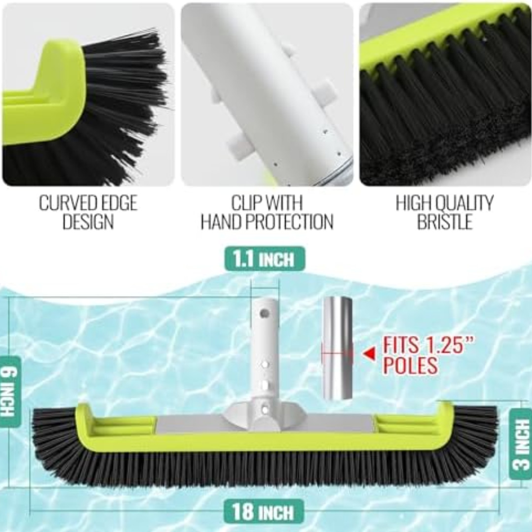 18&Prime; Pool Brush Head for Cleaning Swimming Walls,Curved Ends Scrub Brush Black US