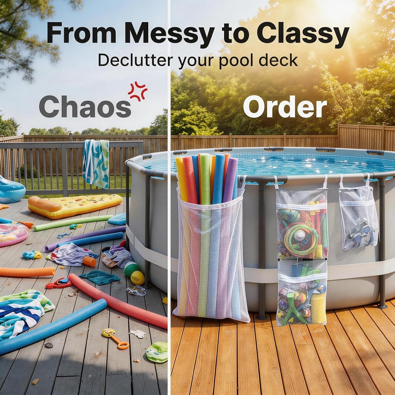 4-Pack Mesh Storage Bags for Pool Noodles, Toys & Floats – Lightweight Elegance