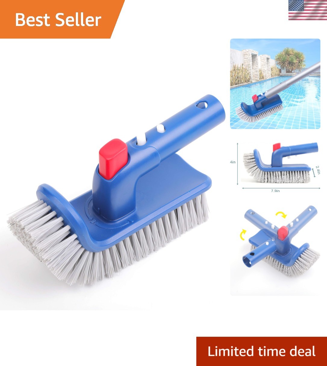 Durable Rotating Pool Brush with Hand Protection for Effortless Maintenance