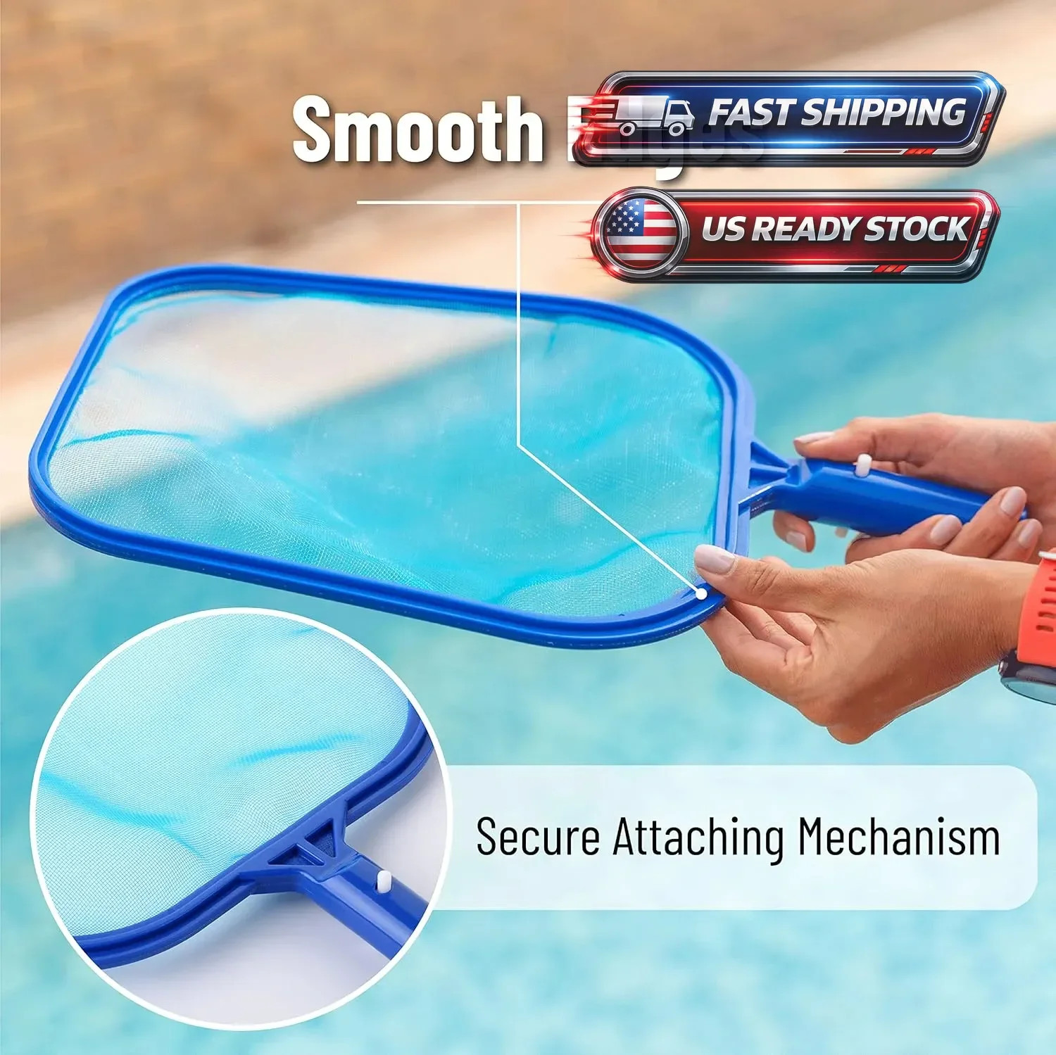 Pool Skimmer Net – Professional Heavy Duty Reinforced Frame Nylon Flat Leaf Rake