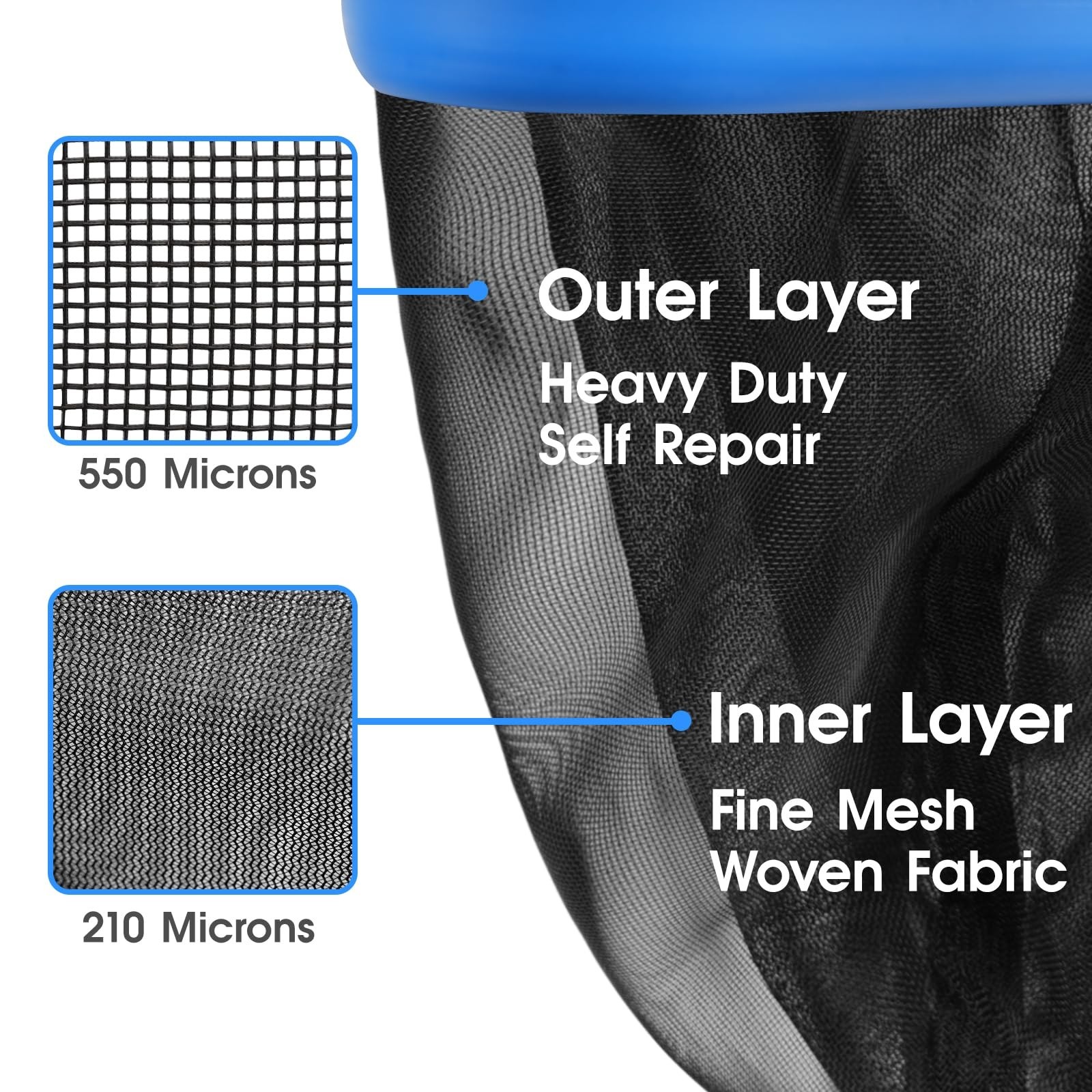 Heavy Duty Double Layer Pool Net Rake – 17.5 » Fine Mesh for Debris, In-Ground &
