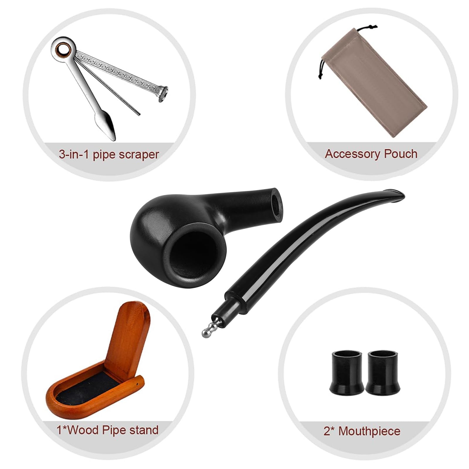Joyoldelf Tobacco Pipe, Luxury Wooden Smoking Pipe 7 Piece Set, black/red