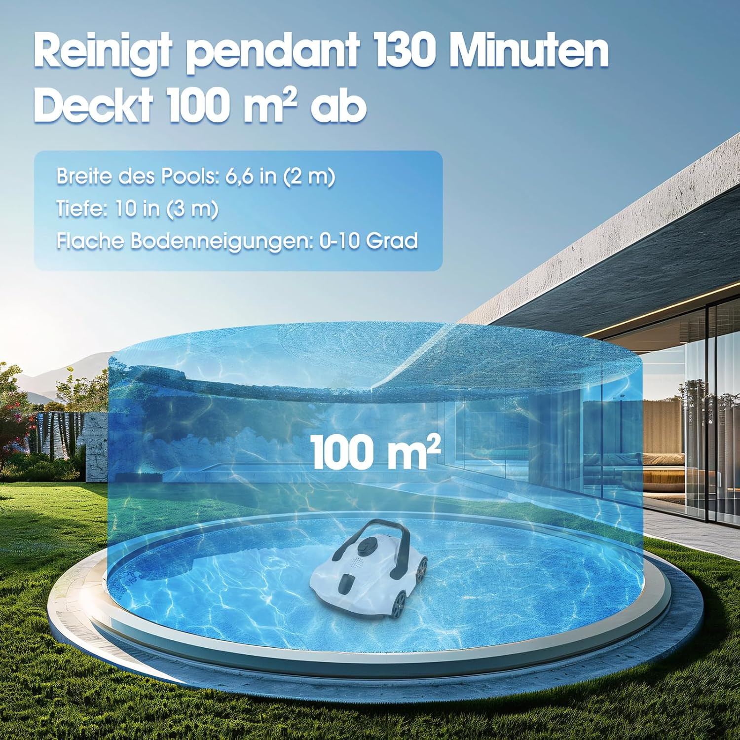 Cordless Robotic Pool Cleaner, Pool Vacuum for above Ground Pool up to 1076 Sq.F