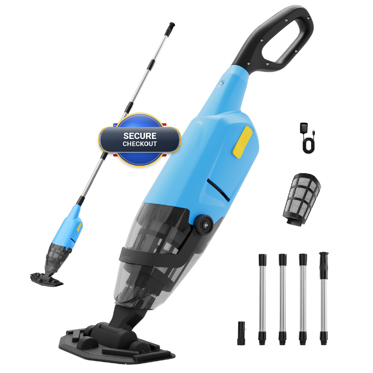Hushlight Handheld Pool Vacuum For Above Ground Pool 4-Section Detachable Pole