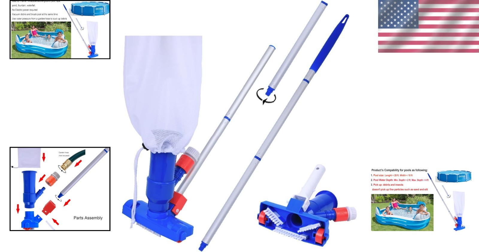 57-Inch Water Pressure Pool Vacuum with Extra Head – No Electricity Required