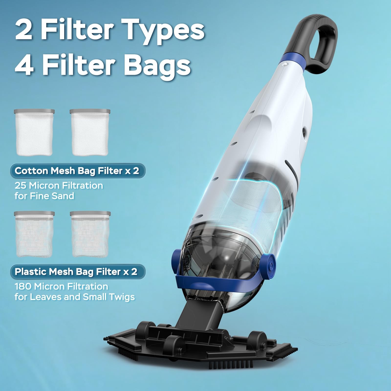 Pool Vacuum for Above Ground Pool with 72.85&Prime; Pole, Upgraded 18.5 GPM Powerfu…