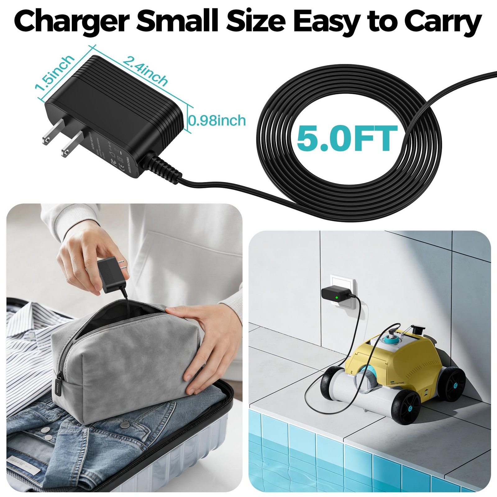 Pool Vacuum Charger for Ofuzzi Cyber/1000/1200/1200 Por Cordless Robotic Pool…