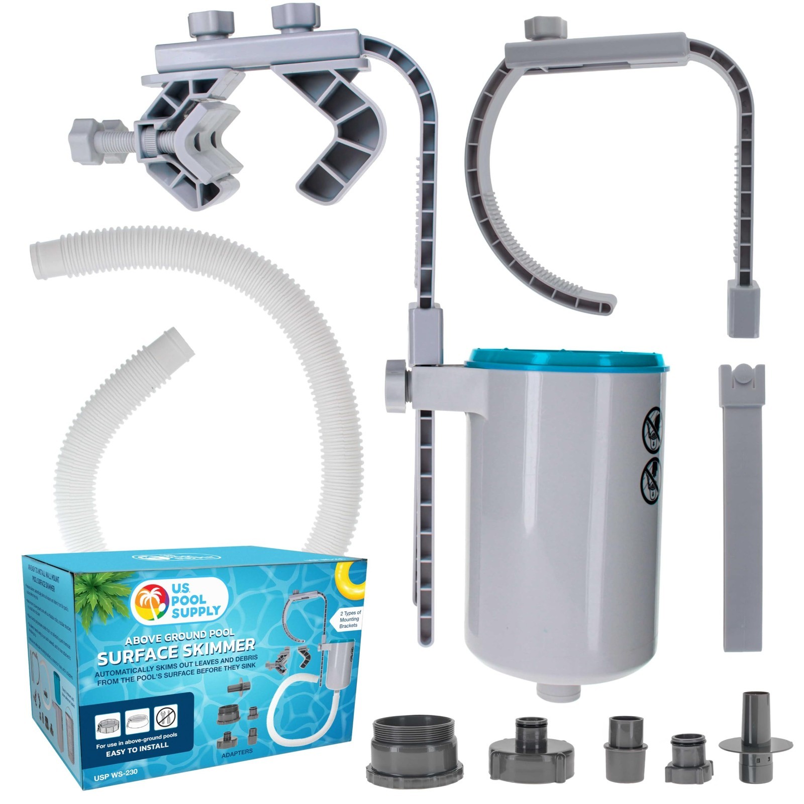 Above Ground Pool Skimmer – Floating Surface Cleaner, 5 Adapters, Dirt Basket, W