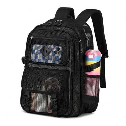 Mesh Backpack, 17in Heavy Duty See Through Backpack Ultra Black-17in