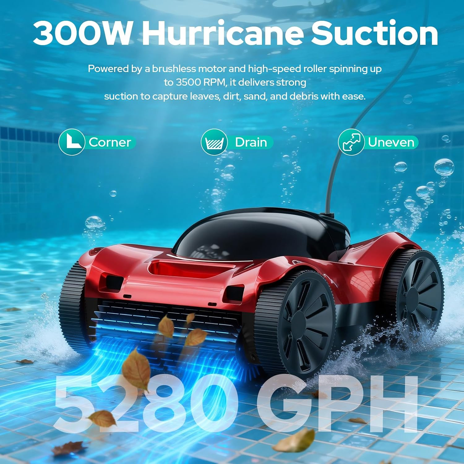 FL-01 Robotic Pool Cleaner for All Pool Shapes, Wall & Waterline Pool Vacuum Rob