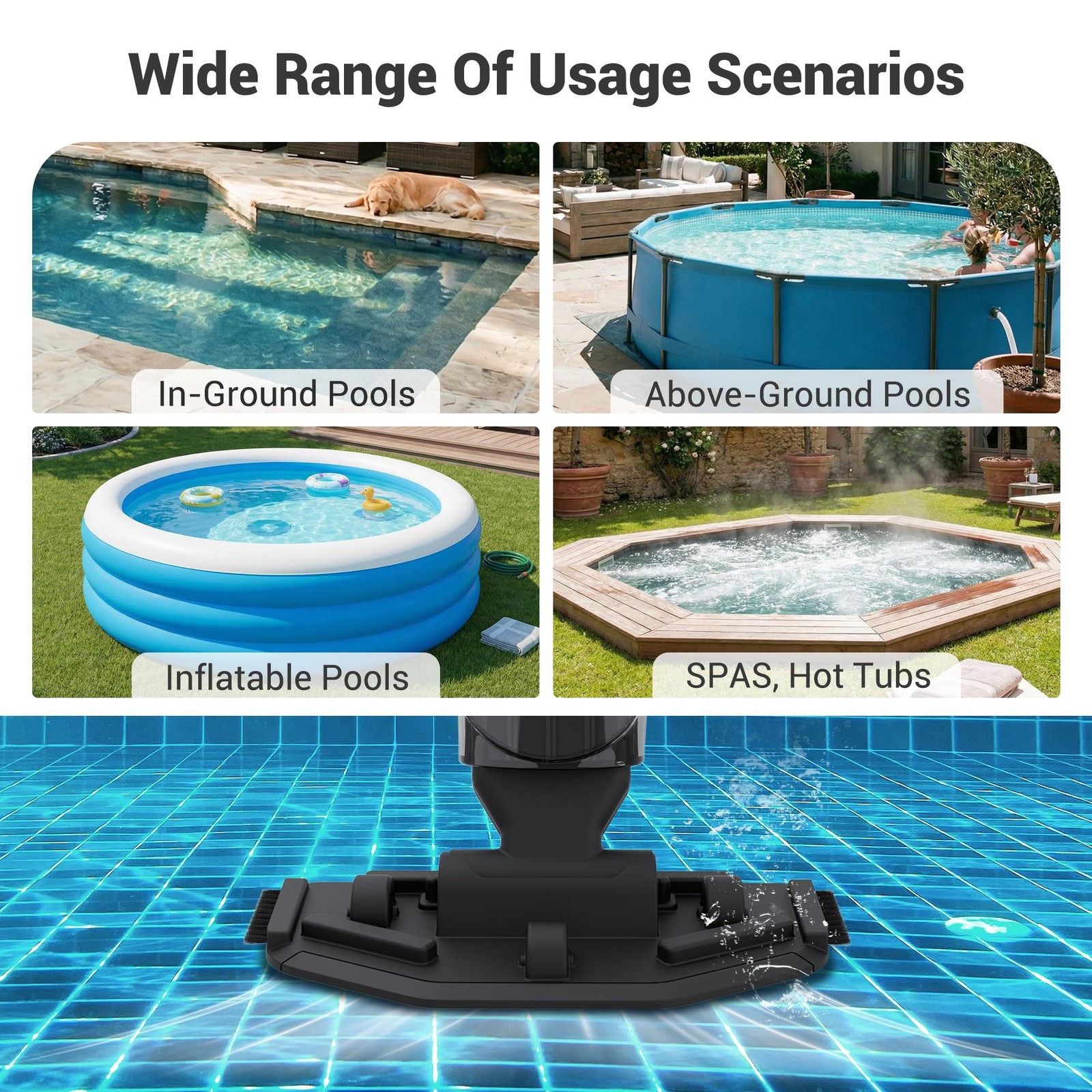 Hushlight Handheld Pool Vacuum For Above Ground Pool 4-Section Detachable Pole