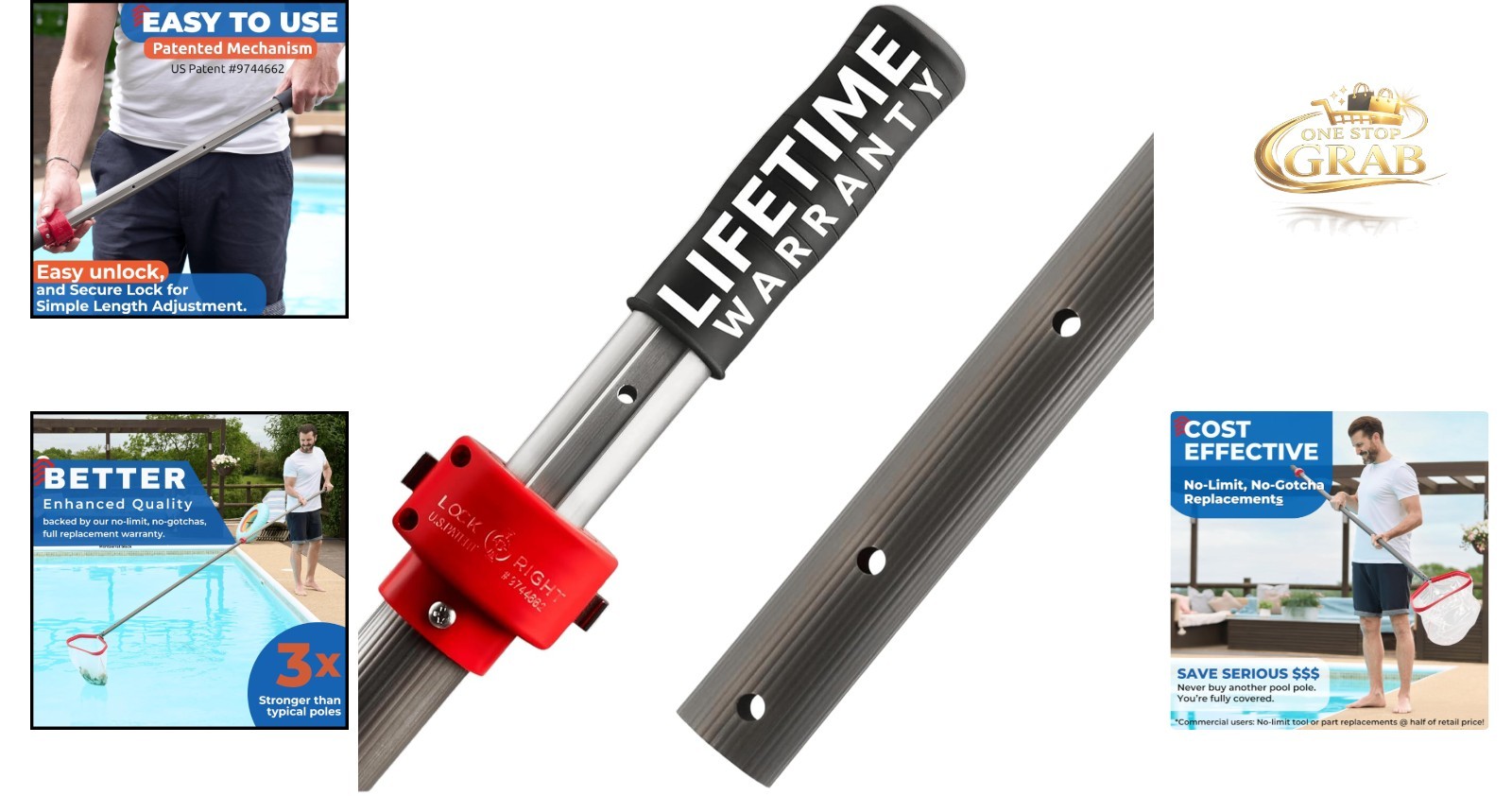 ProTuff 16ft Heavy Duty Telescopic Pool Pole Unconditional Lifetime Replacement