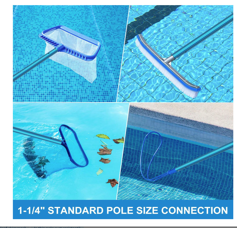 15ft 1.3mm Blue Telescopic Pool Pole, 3-Piece, Fits Skimmers, Brushes, Vacs