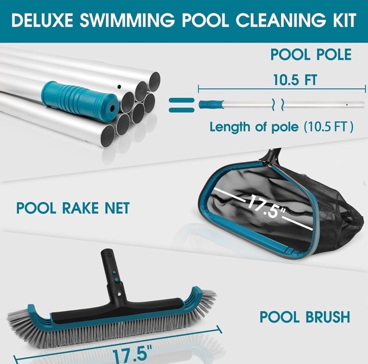 Swimming Pool Cleaning Kit-Aluminum Frame Skimmer Net with 10Ft Adjustable Pole