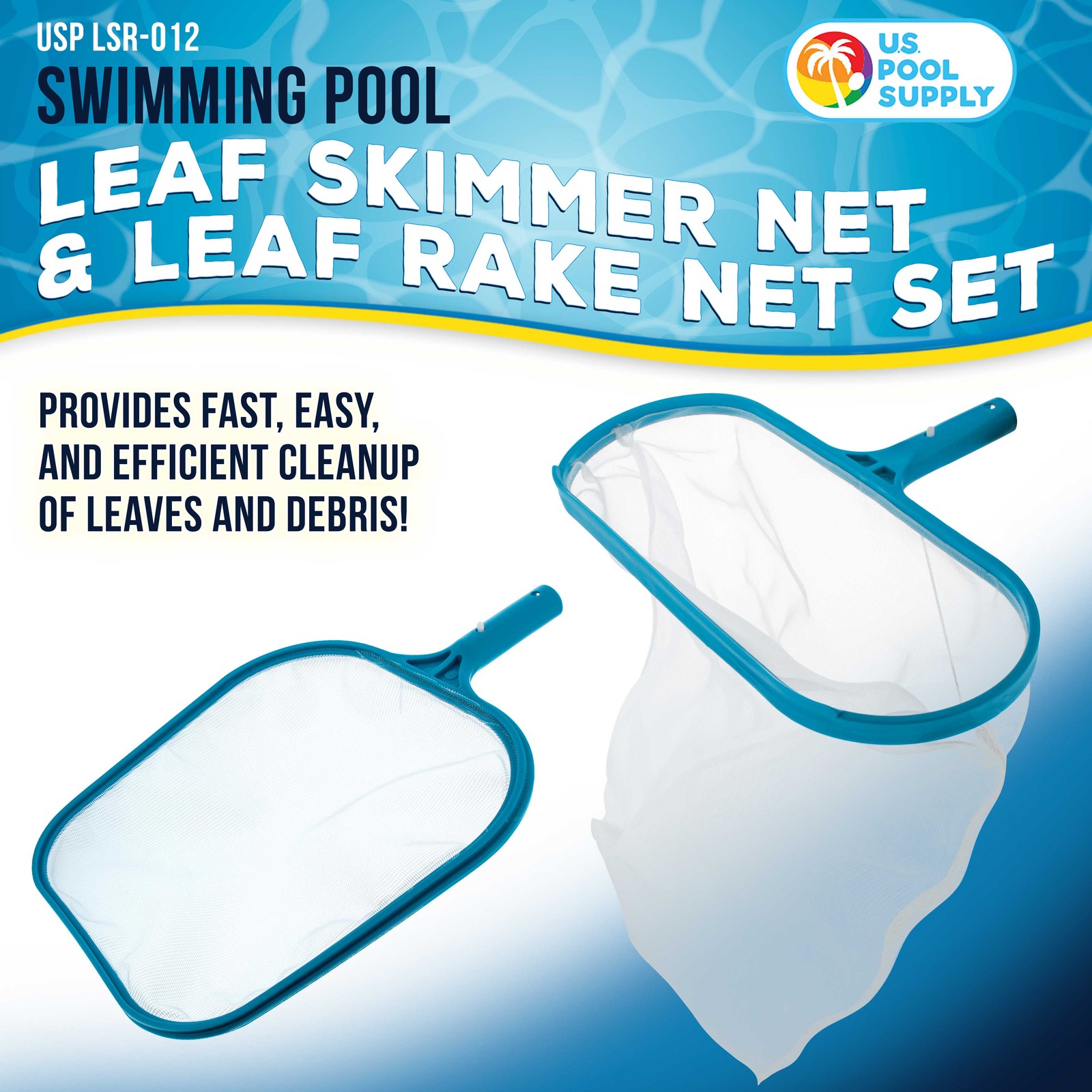 Swimming Pool 12&Prime; Leaf Skimmer Net & 16&Prime; Rake Net Set – Fine Mesh Netting, Clean