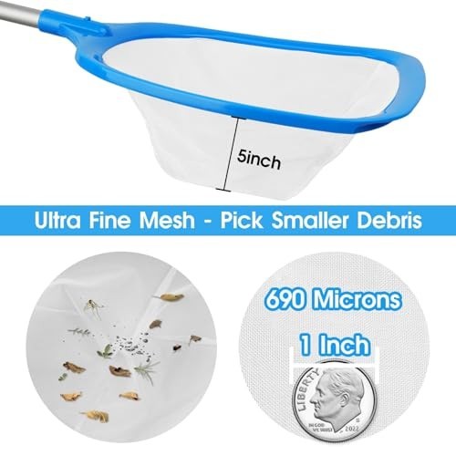 Pool Skimmer Net Ultra Fine Mesh 11 Inch 5 Inch Depth 12 Foot Pole Spa Hot Tub