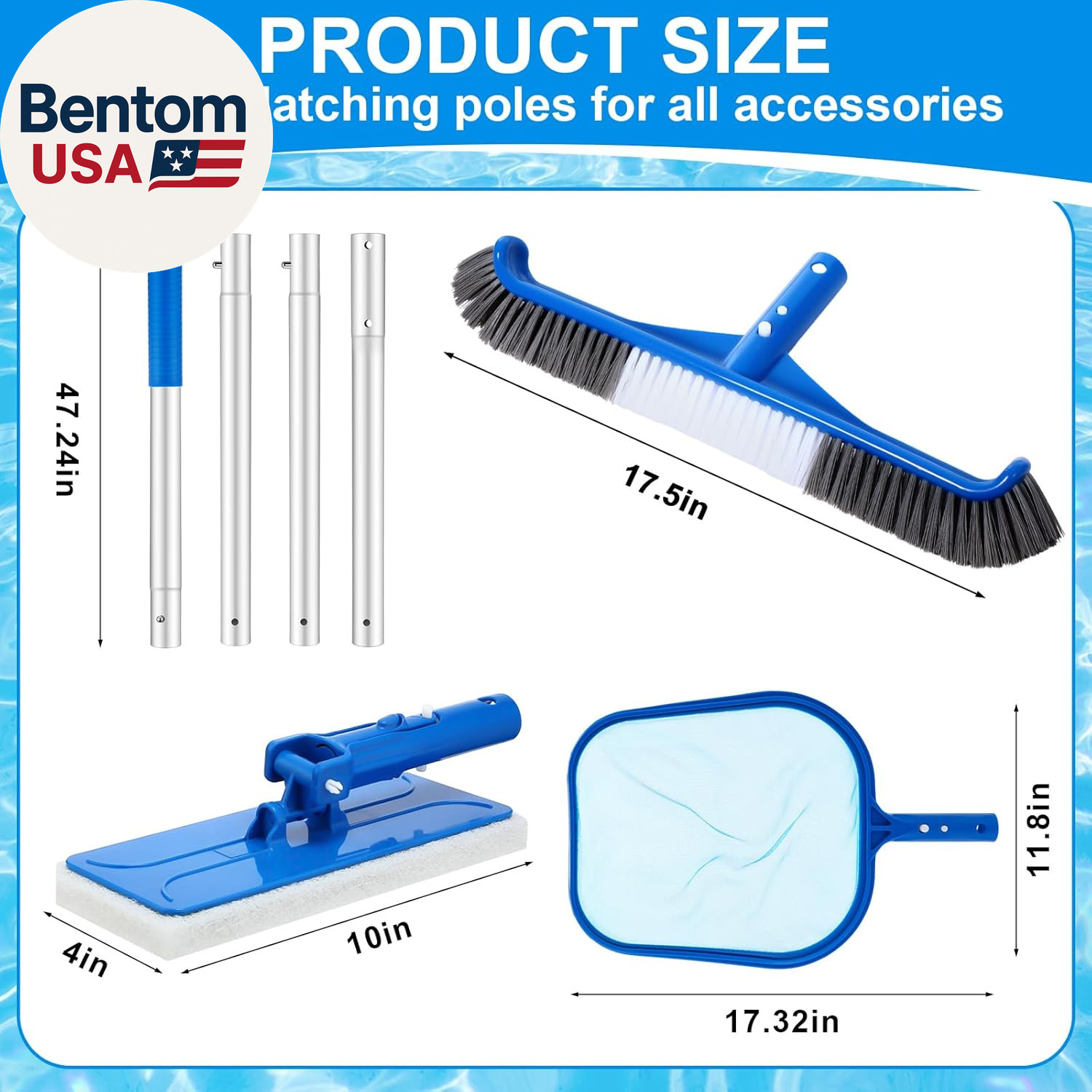 4 Pack Swimming Pool Cleaning Kit Including Pool Cleaning Brush Scrubbing Scouri