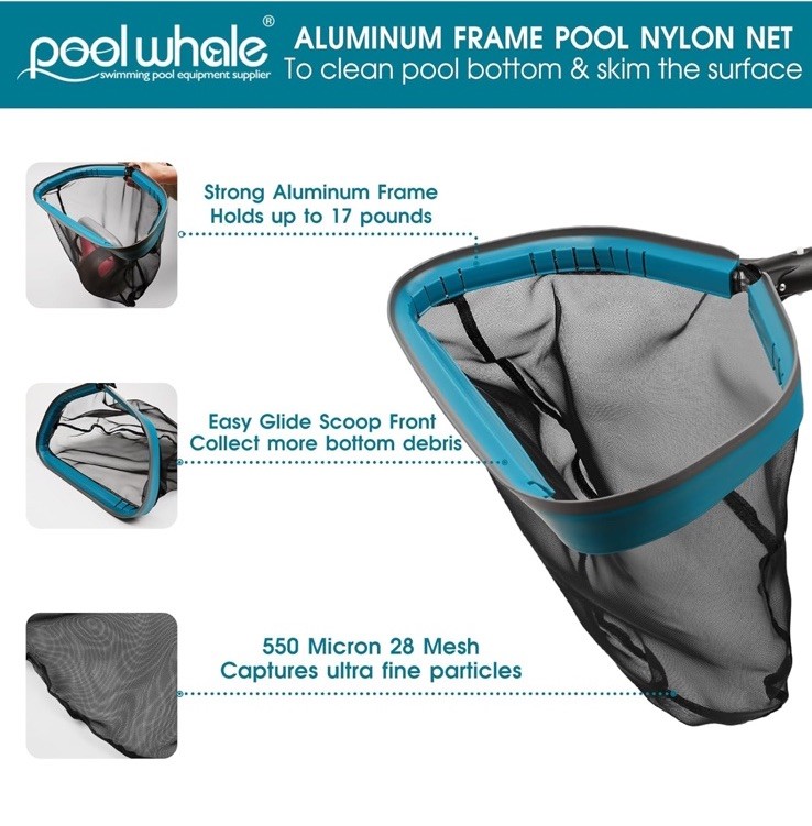 Swimming Pool Cleaning Kit-Aluminum Frame Skimmer Net with 10Ft Adjustable Pole